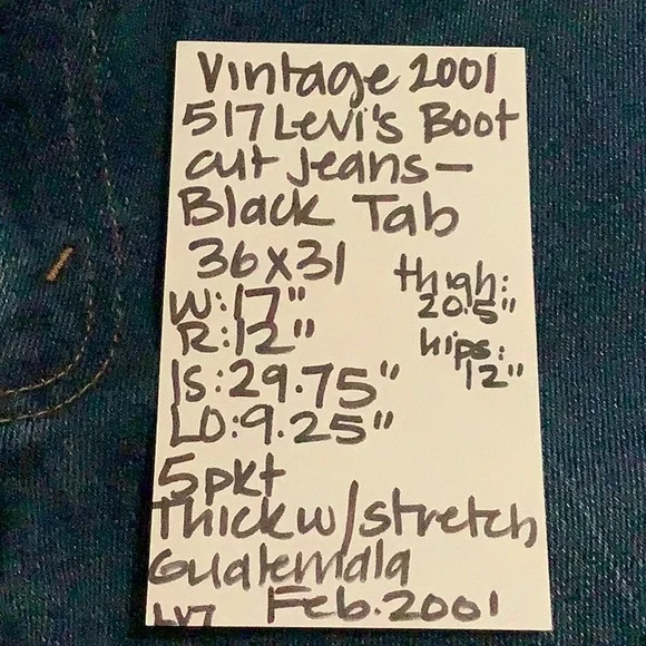 Vintage 2001 Levi’s 517 Bootcut Jeans Black Tab Jeans Guatemala / Tag 36 X 31 - Picture 10 of 10